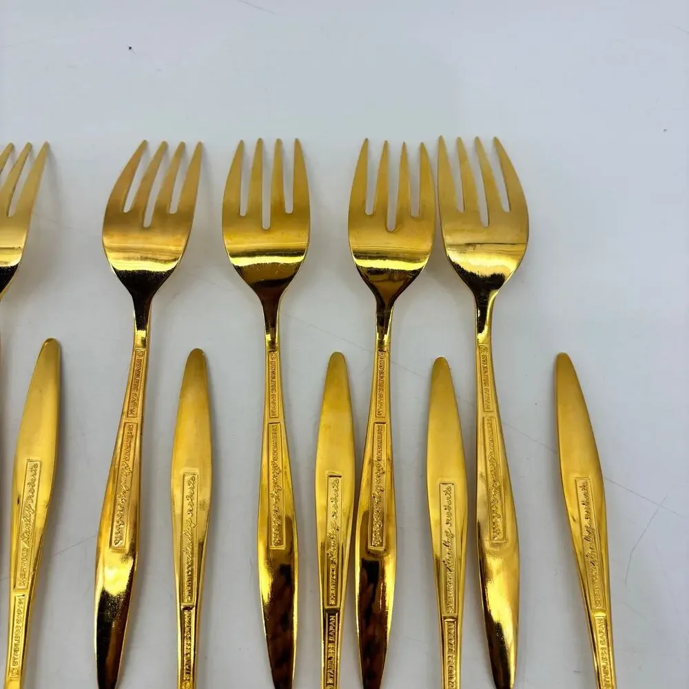 Sherwood Stanley Roberts Flatware Spoons Salad Forks Stainless Gold Tone